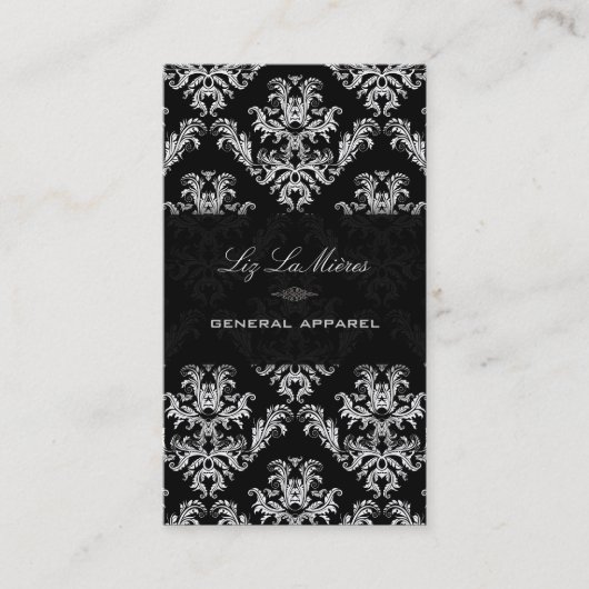PixDezinesブラック+ホワイトセレステヴィンテージダマスク 名刺 (正面)