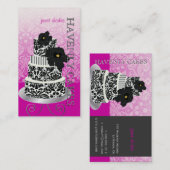 PixDezinesブラック+ホワイトダマスクケーキ/パティスリー 名刺 (正面/裏面)