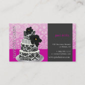 PixDezinesブラック+ホワイトダマスクケーキ/パティスリー 名刺 (裏面)