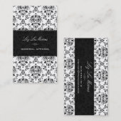 PixDezinesブラック+ホワイトドルチェヴィンテージダマスク 名刺 (正面/裏面)