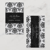 PixDezinesブラック+ホワイトフロレンティウスヴィンテージダマスク 名刺 (正面/裏面)