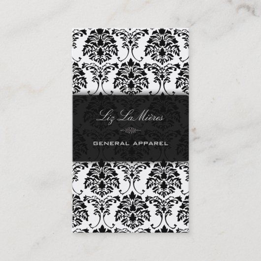 PixDezinesブラック+ホワイトフロレンティウスヴィンテージダマスク 名刺 (正面)