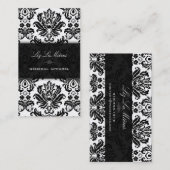 PixDezinesブラック+ホワイトPiqueヴィンテージダマスク 名刺 (正面/裏面)