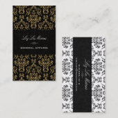 PixDezinesブラック+金ゴールドアリアナヴィンテージダマスク 名刺 (正面/裏面)