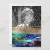 PixDezinesブラッシュドウォーター色ブルーバー（ユダヤ教の）バル・ミツバー 招待状 (正面)