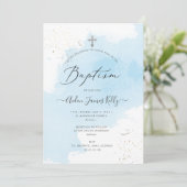 PixDezinesブルーウォーターカラーシルバーダストバプテスマ 招待状 (スタンド正面)