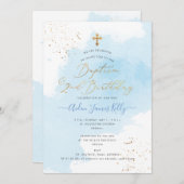PixDezinesブルーウォーターカラーバプテスマ+ 2nd誕生日 招待状 (正面/裏面)