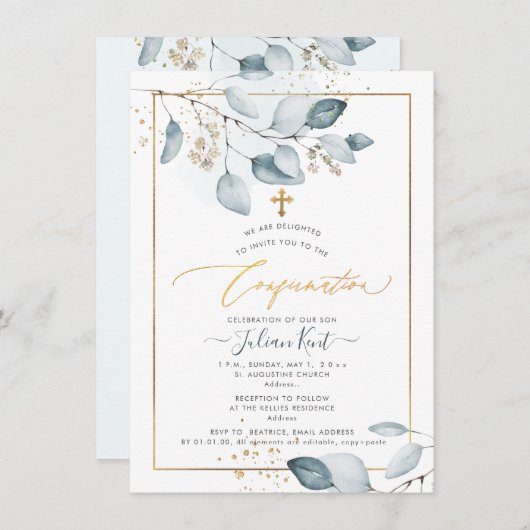 PixDezinesブルーガムユーカリの確認 招待状 (正面/裏面)