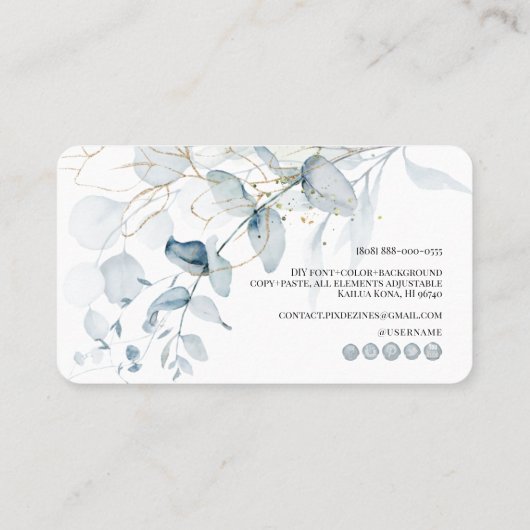 PixDezinesブルーガムユーカリ 名刺 (裏面)