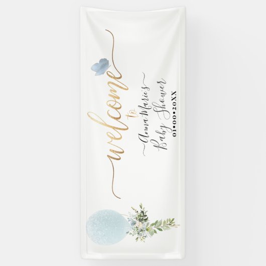 PixDezinesブルーグリッターバルーンAnyイベントへようこそ 横断幕 (縦)