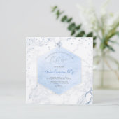 PixDezinesブルーハニカム大理石バプティスマ 招待状 (スタンド正面)