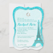 PixDezinesブルーフェイクグリッターエッフェルタワー/(ユダヤ教の)バル・ミツバー 招待状 (裏面)