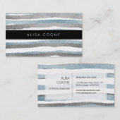 PixDezinesブルーフェイク+シルバーフォイルストライプズ 名刺 (正面/裏面)