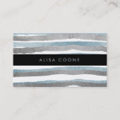 PixDezinesブルーフェイク+シルバーフォイルストライプズ 名刺 (正面)