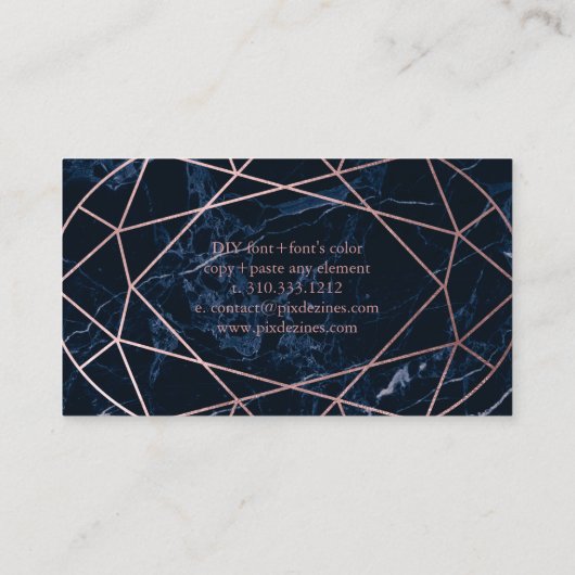 PixDezinesブルーマーブル+バラフェイク金ゴールド楕円カット 名刺 (裏面)