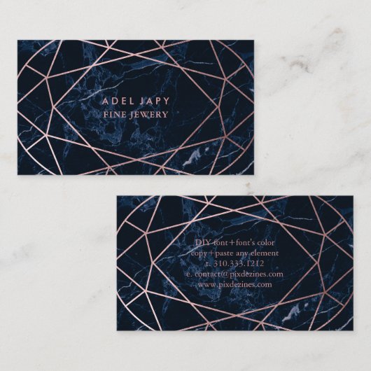 PixDezinesブルーマーブル+バラフェイク金ゴールド楕円カット 名刺 (正面/裏面)