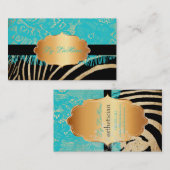 PixDezinesブルーヴィンテージレース+ゼブラ 名刺 (正面/裏面)