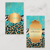 PixDezinesブルーヴィンテージレース+leopard+zebra 名刺 (正面/裏面)