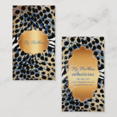 PixDezinesブルーヴィンテージ+cheetah+zebra 名刺 (正面/裏面)