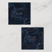 PixDezinesブルー大理石+バラ金ゴールドエメラルドカット スクエア名刺 (正面/裏面)