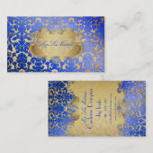 PixDezinesブルー王室のフローラダマスク/パフェイクーチメント 名刺 (正面/裏面)