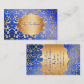 PixDezinesブルー王室のフローラダマスク/パフェイクーチメント 名刺 (正面/裏面)