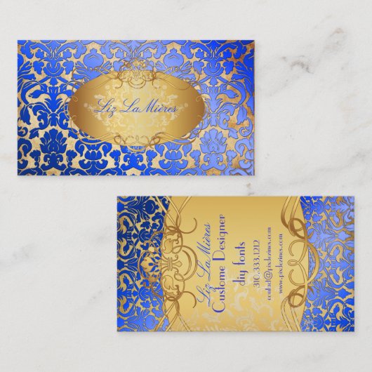 PixDezinesブルー王室のフローラダマスク/パフェイクーチメント 名刺 (正面/裏面)