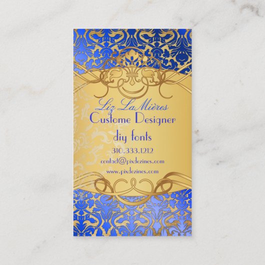 PixDezinesブルー王室のフローラダマスク/パフェイクーチメント 名刺 (裏面)