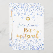 PixDezinesブルー紙吹雪バルミツワー 招待状 (正面/裏面)