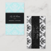 PixDezinesブルー+ホワイトセレステヴィンテージダマスク 名刺 (正面/裏面)
