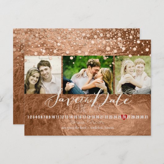 PixDezinesブロンズ/フォイルフェイク/写真は日付を保存 案内ポストカード (正面/裏面)