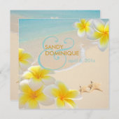 PixDezinesプルメリアレイ/ビーチ/ヒトデ熱帯 招待状 (正面/裏面)