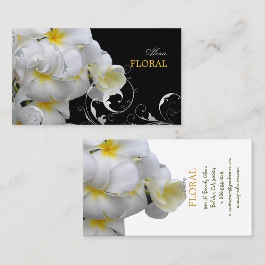 PixDezinesプルメリア+filigree渦/diy色 名刺 (正面/裏面)