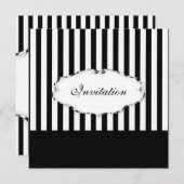 PixDezinesプレーンストライプ黒+白/ゼブラフレーム 招待状 (正面/裏面)