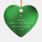 PixDezinesベビーの初めてのクリスマス写真、エメラルド セラミックオーナメント (正面)