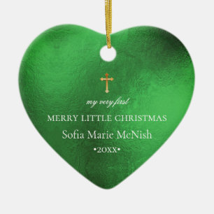 PixDezinesベビーの初めてのクリスマス写真、エメラルド セラミックオーナメント