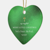 PixDezinesベビーの初めてのクリスマス写真、エメラルド セラミックオーナメント (左)