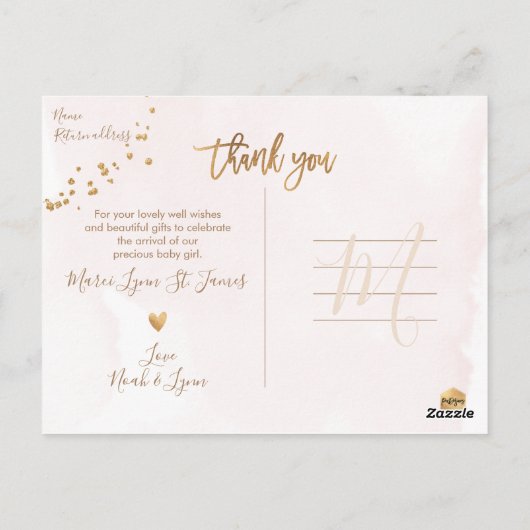 PixDezinesベビーシャワーありがとうお水のカラーフレーム ポストカード (裏面)