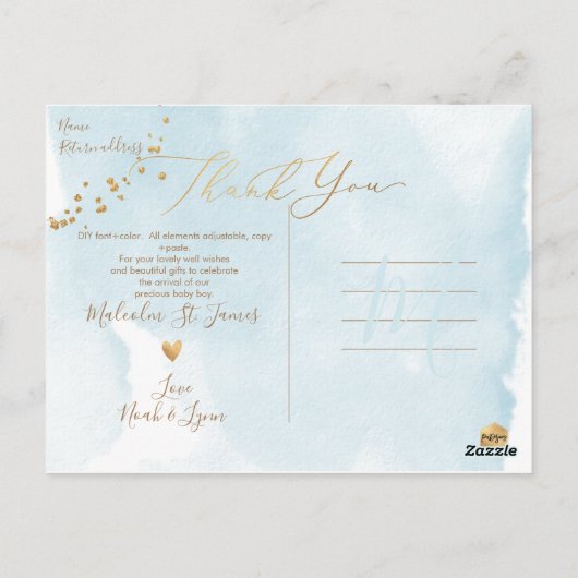 PixDezinesベビーシャワーありがとうお水のカラーフレーム ポストカード (裏面)