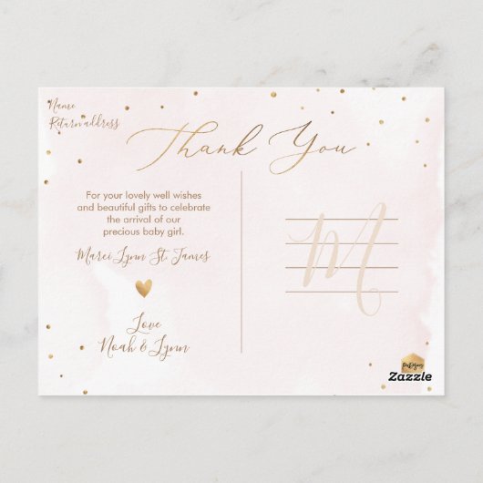 PixDezinesベビーシャワーありがとう赤面水彩 ポストカード (裏面)