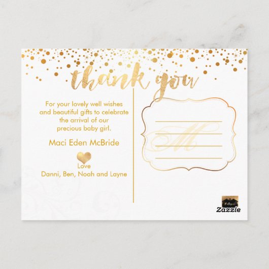 PixDezinesベビーシャワーありがとう/めまいがするフェイク金ゴールド ポストカード (裏面)