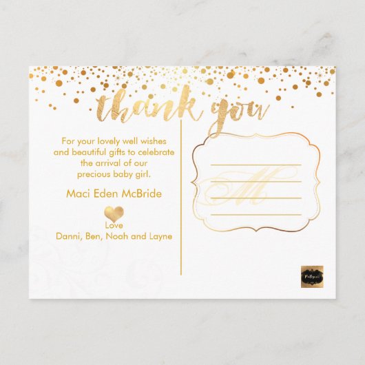 PixDezinesベビーシャワーありがとう/めまいがするフェイク金ゴールド 案内ポストカード