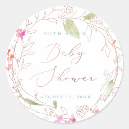 PixDezinesベビーシャワー、フローラ水彩、赤面 ラウンドシール