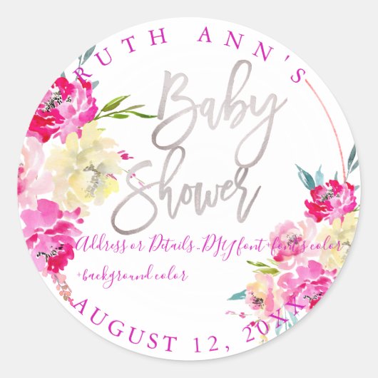 PixDezinesベビーシャワー、フローラ水彩、Peonie ラウンドシール (正面)