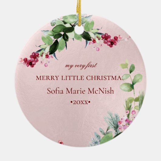PixDezinesベビー初めてのクリスマス冬リース セラミックオーナメント (裏面)
