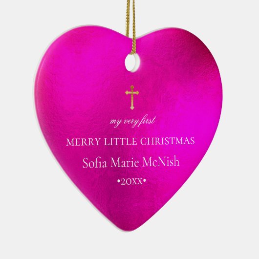 PixDezinesベビー初めてのクリスマス、ホットピンク セラミックオーナメント (右)