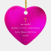 PixDezinesベビー初めてのクリスマス、ホットピンク セラミックオーナメント (正面)
