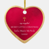 PixDezinesベビー初めてのクリスマス、赤 セラミックオーナメント (正面)