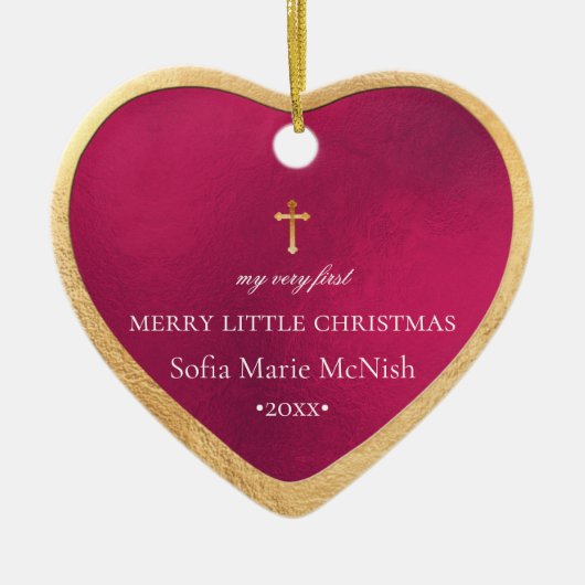 PixDezinesベビー初めてのクリスマス、Red Pomegranate セラミックオーナメント (正面)