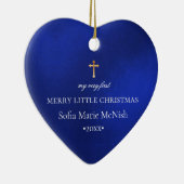 PixDezinesベビー第1回クリスマスフォト王室のブルー セラミックオーナメント (右)